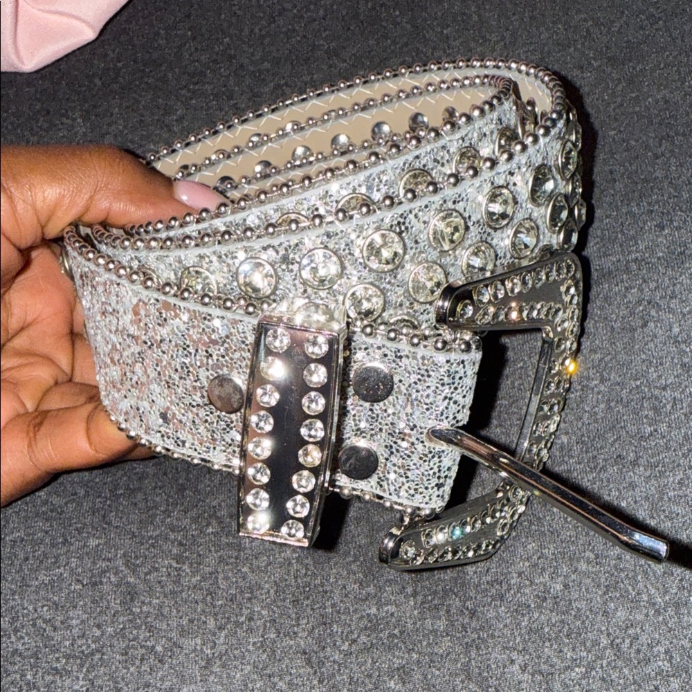 Silver Rhinestone Embellished Cowboy Belt